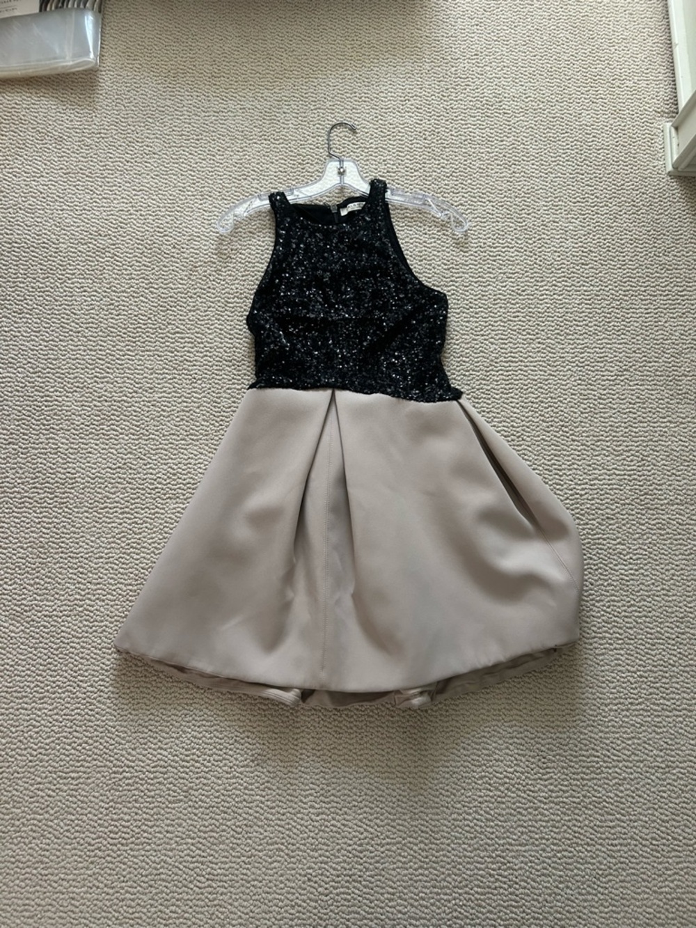 Halston Heritage Black and Cream Sequin Fit and Flare Mini Dress